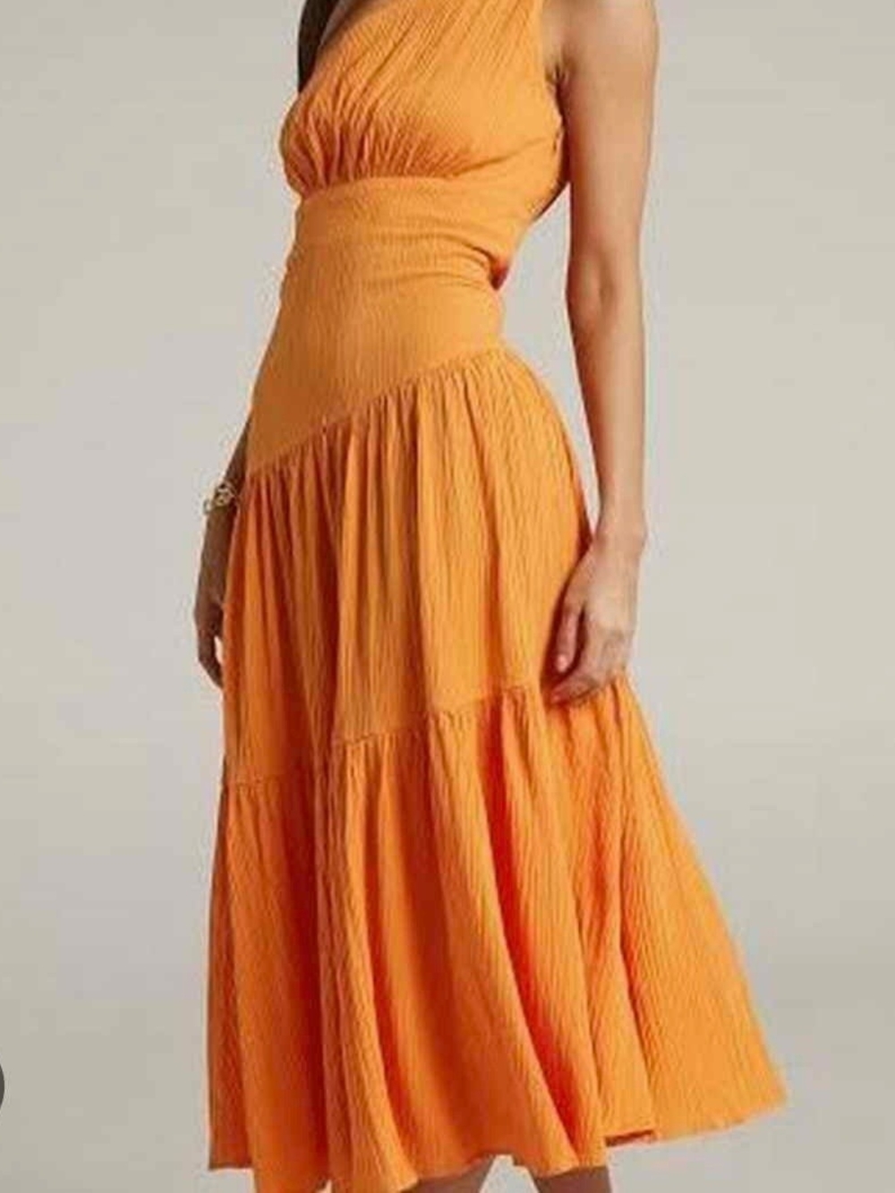Showpo Mango One-Shoulder Tiered Midi Dress